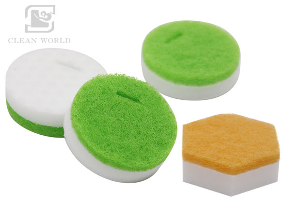 Two customized melamine foam cleaning pads