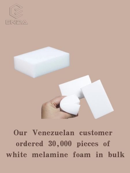 Our Venezuelan customer ordered 30,000 pieces of white melamine foam in bulk