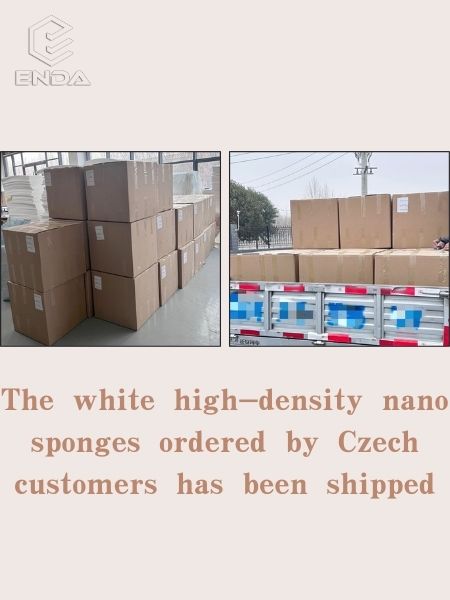 The white high-density nano sponges ordered by Czech customers has been shipped