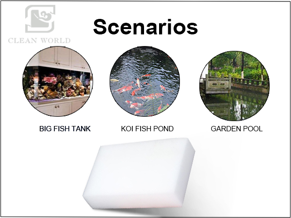 Melamine foam applied on the aquarium using