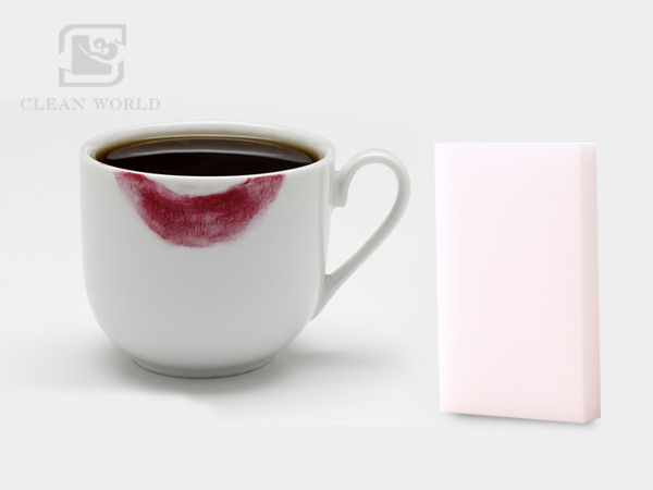 Melamine foam eraser on lipstick cleaning