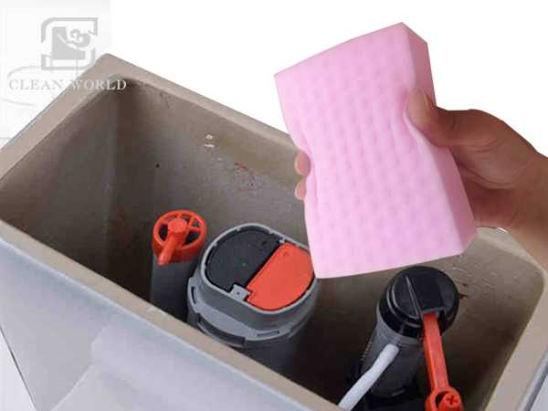 melamine foam magic eraser on toilet tank cleaning